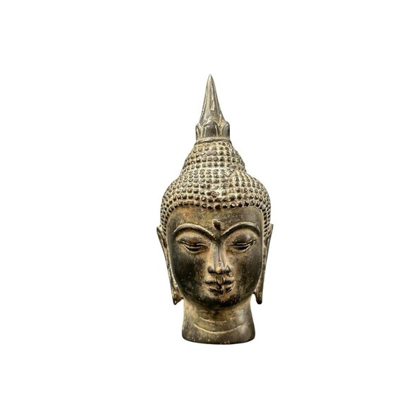 Thai Buddha Head Antique 4.25" Statue Figurine Bronze - Picture 2 of 10